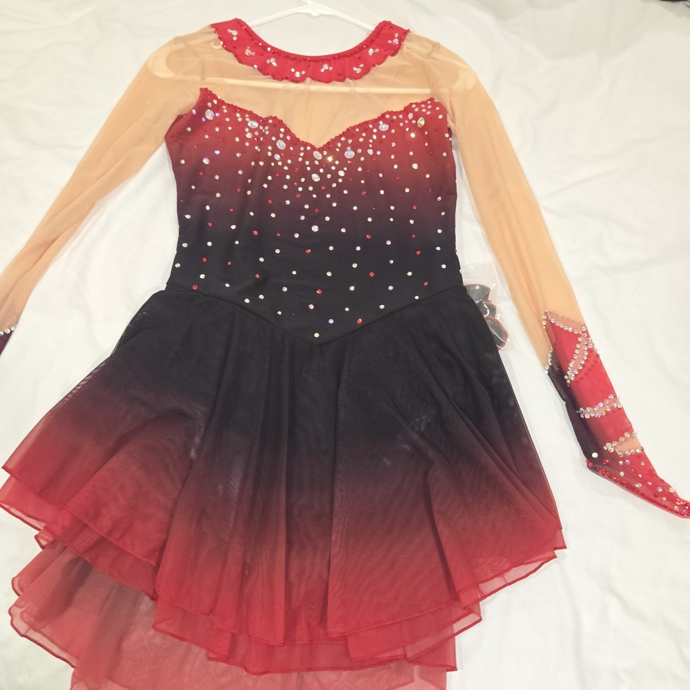 Red and Black Gradient Figure Skating Dress
